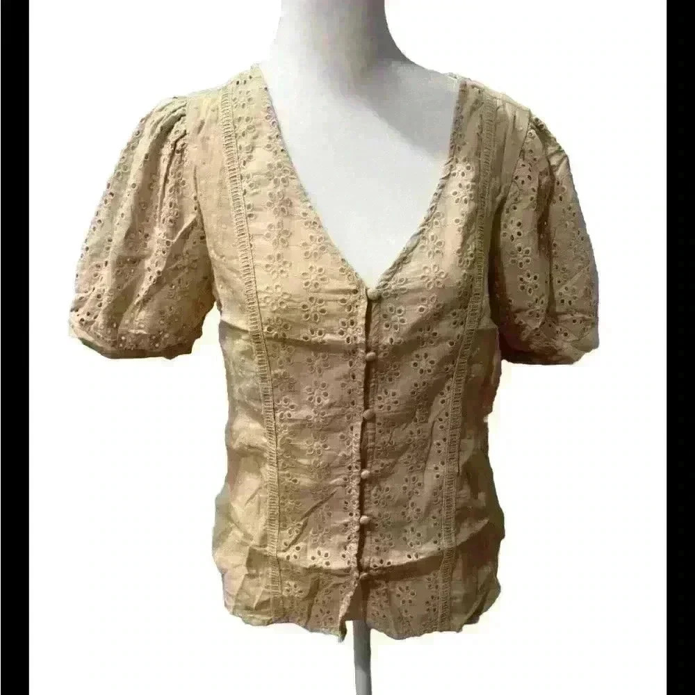 Boutique 100% Cotton Mine Puff Sleeve Blouse Bella Swan Vibes Cottage Core NWOT